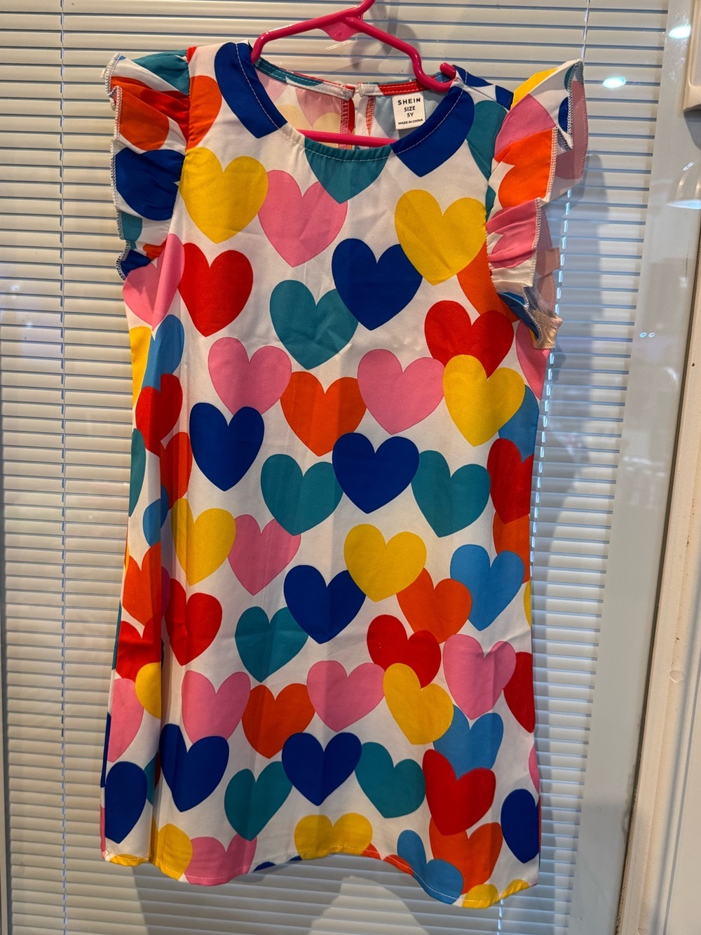 SHEIN Girls 5Y Colorful Heart Print Ruffle Sleeve Dress